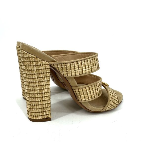 Schutz Karola High Block Heel Slide Sandals Natural Light Wood Size 8.5 - Picture 4 of 8